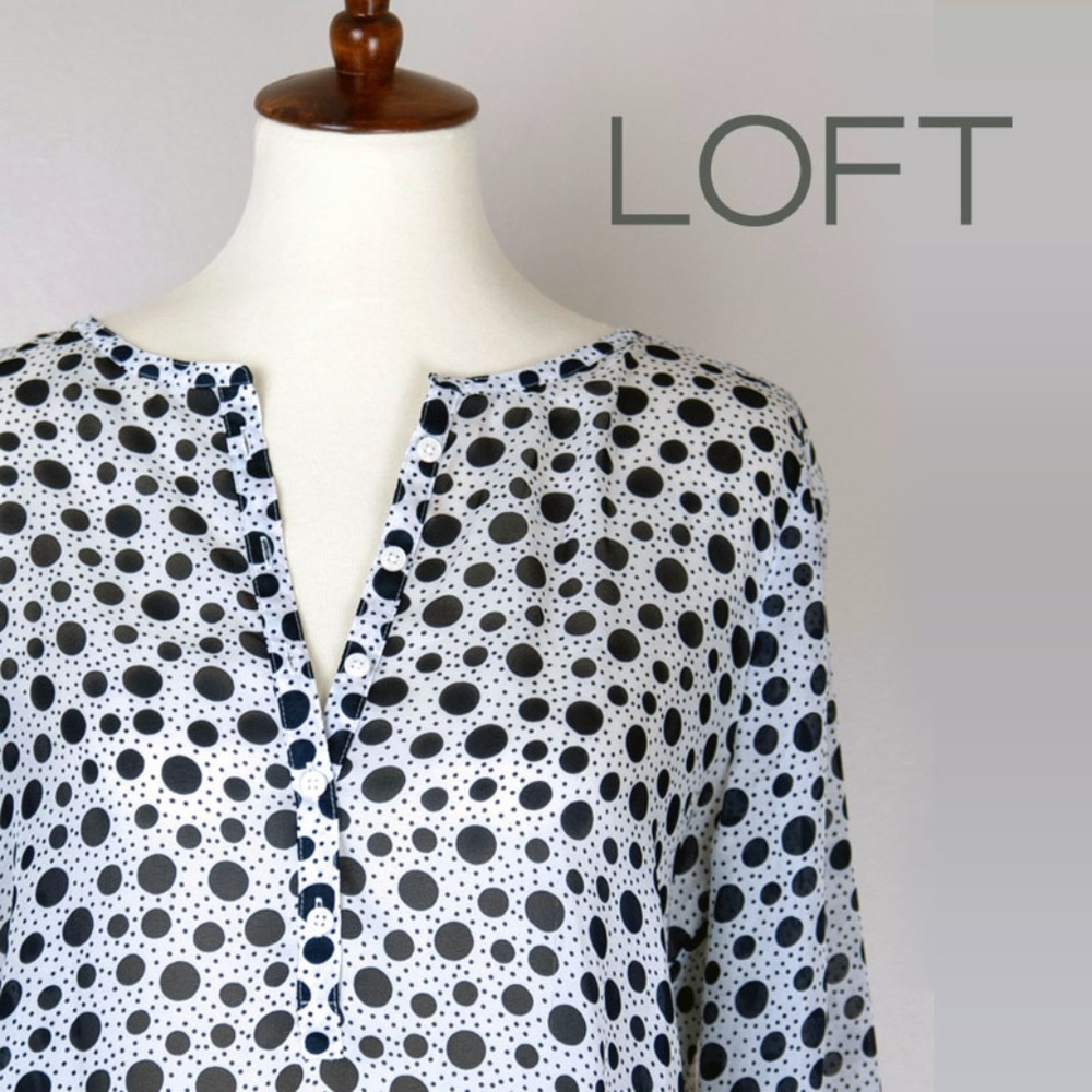 Dotted Long-Sleeve Henley Blouse | Loft